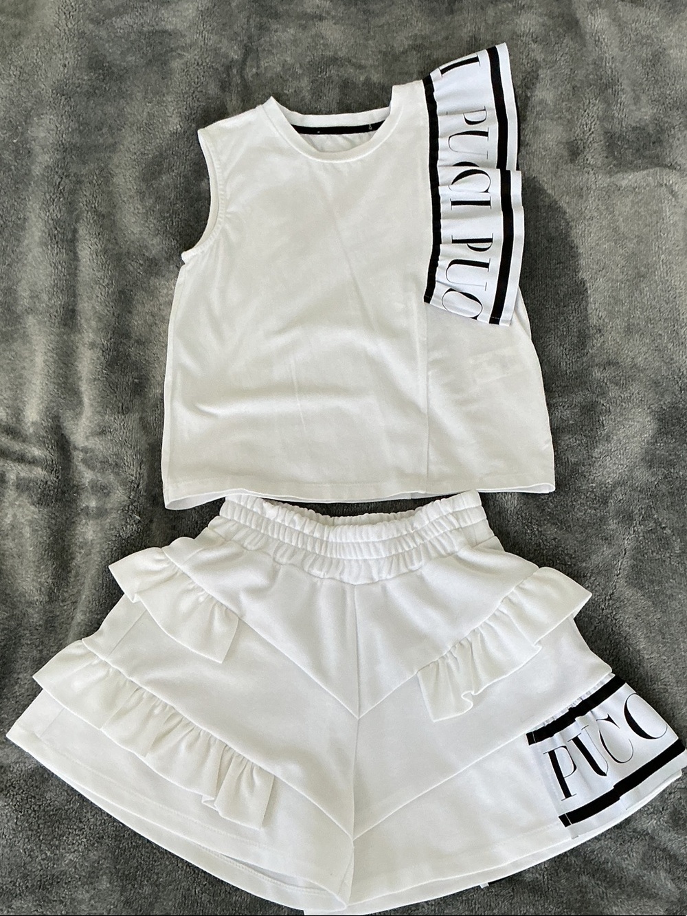 Emilio Pucci White Ruffled Top and Shorts Set